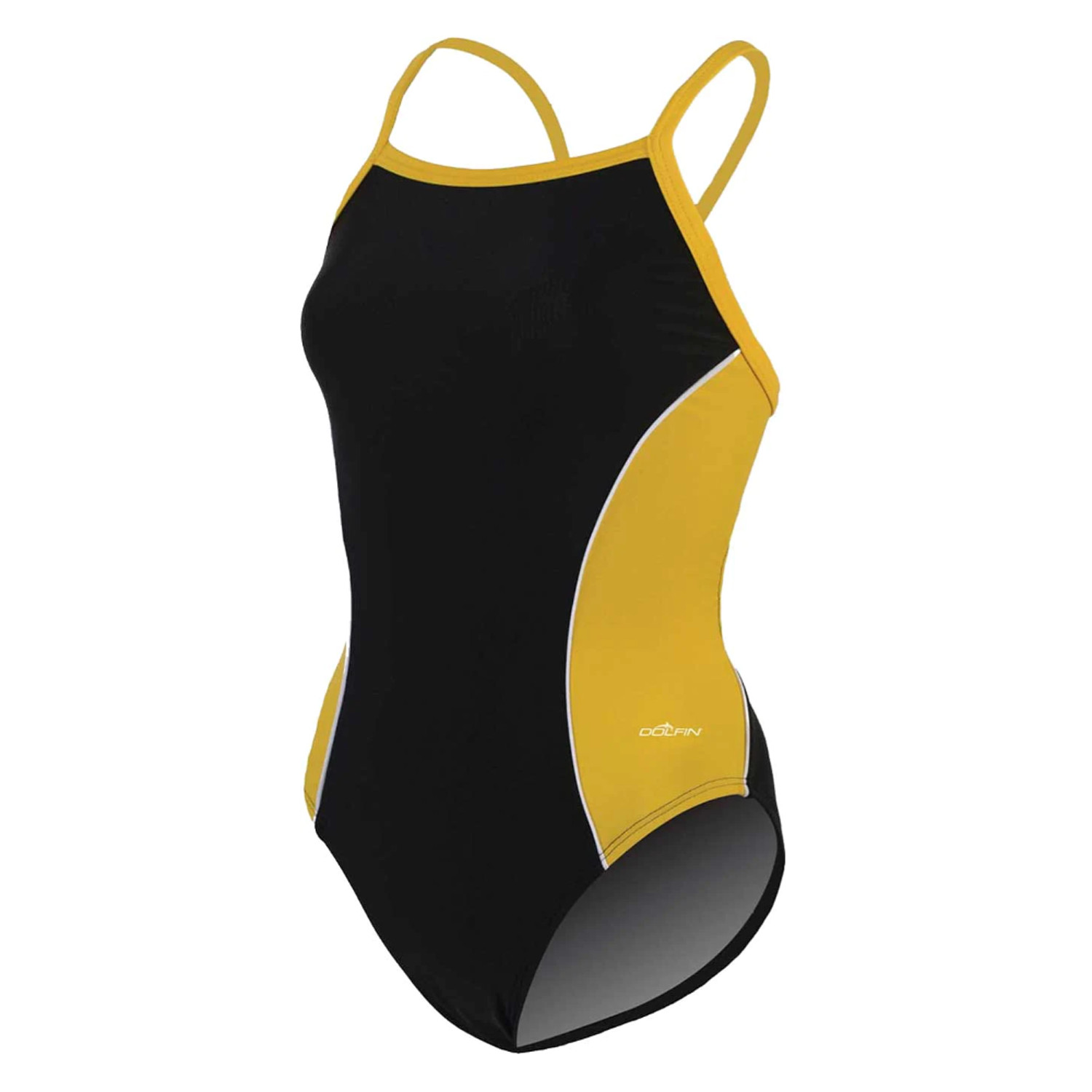 Dolfin XTRASLEEK ECO Womens Color Block Team Panel V-2 1-Piece – Black/Gold