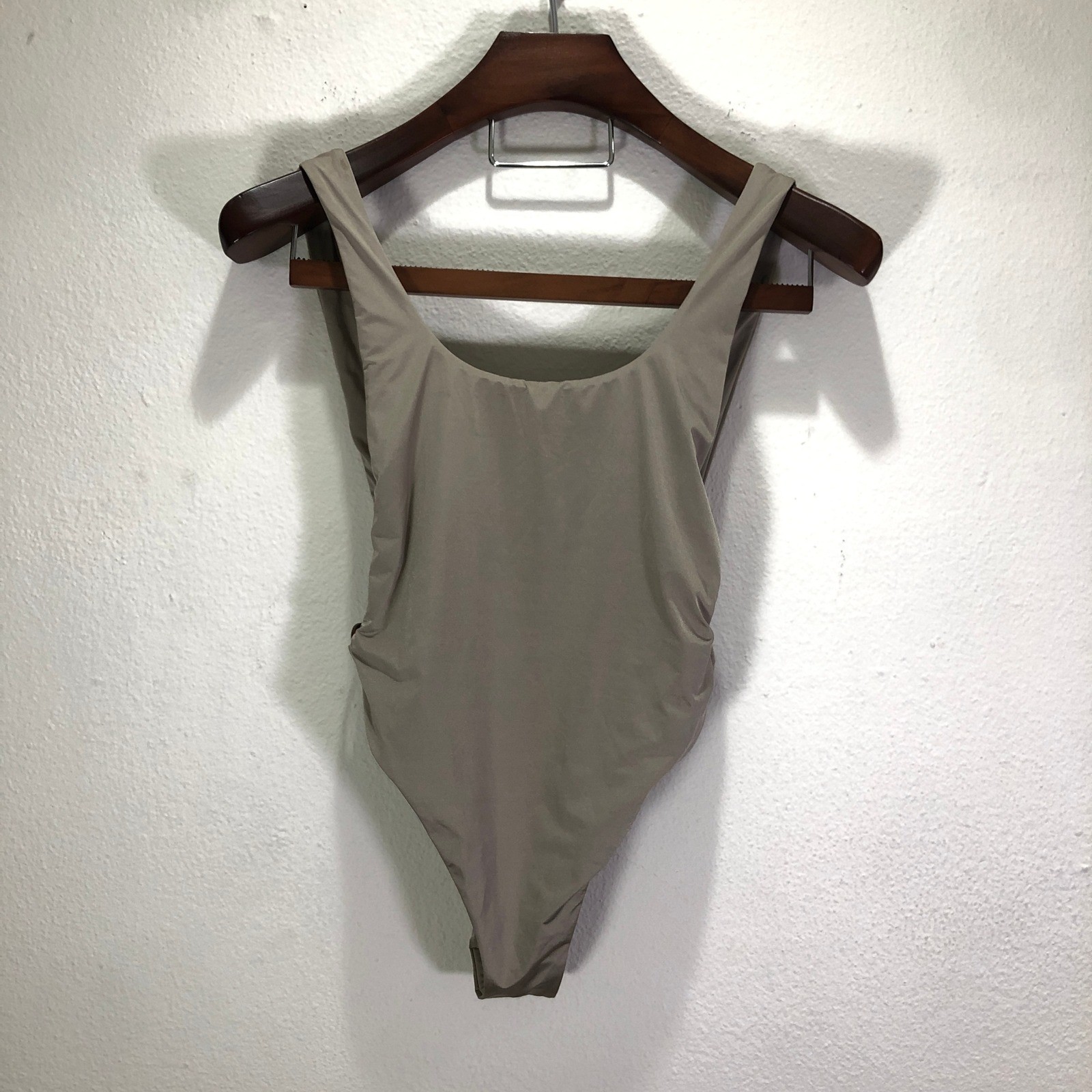 Aerie One Piece Swimsuit Small Beige Ring Detail Deep V Back High Cut NWT