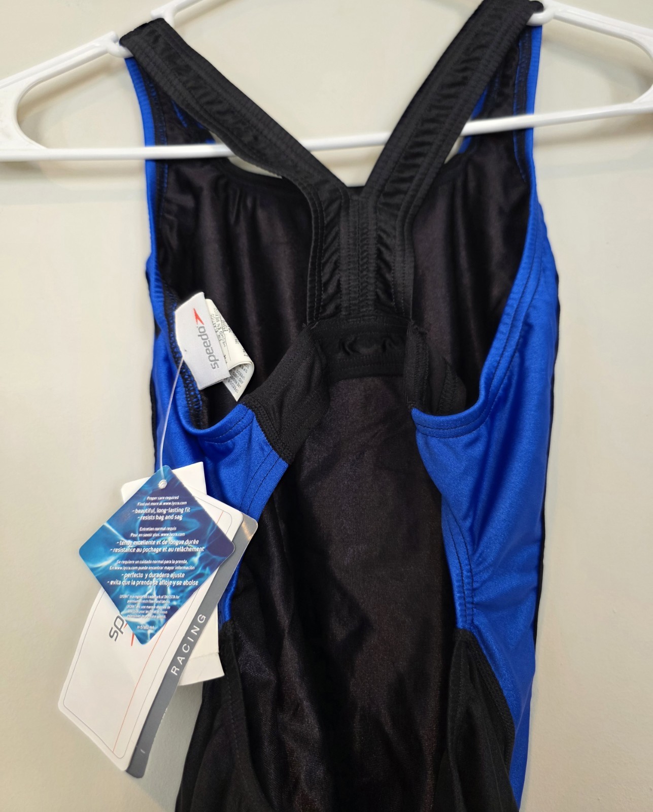 Speedo Racing Women’s Size 6/32 One Piece Swimsuit New w/ Tags Black Blue Lycra