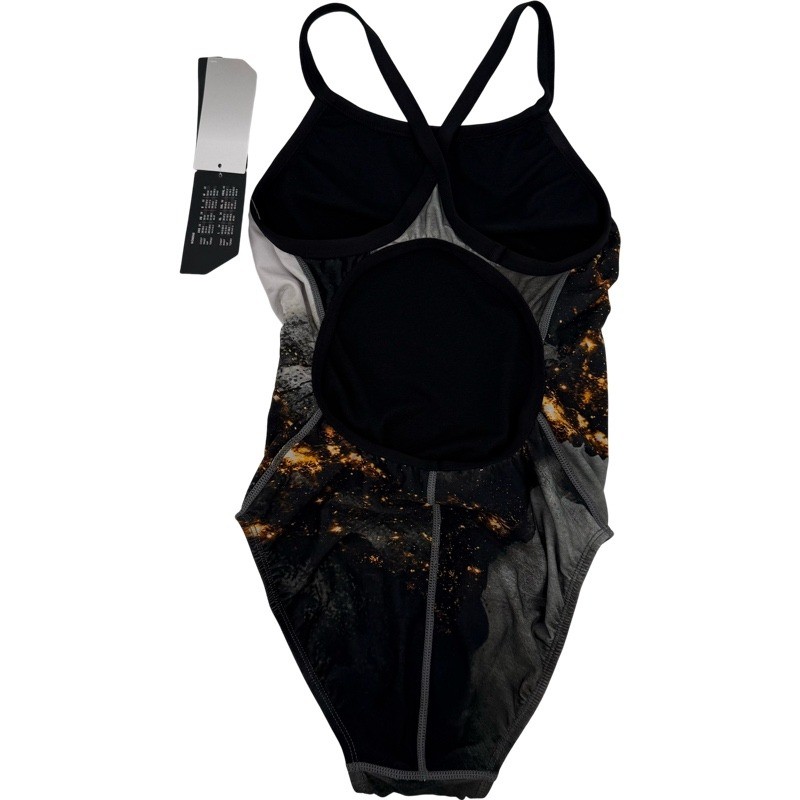 TYR NEW M Size 32 Diamondfit One Piece Swimsuit Black Grey Galaxy Print Training