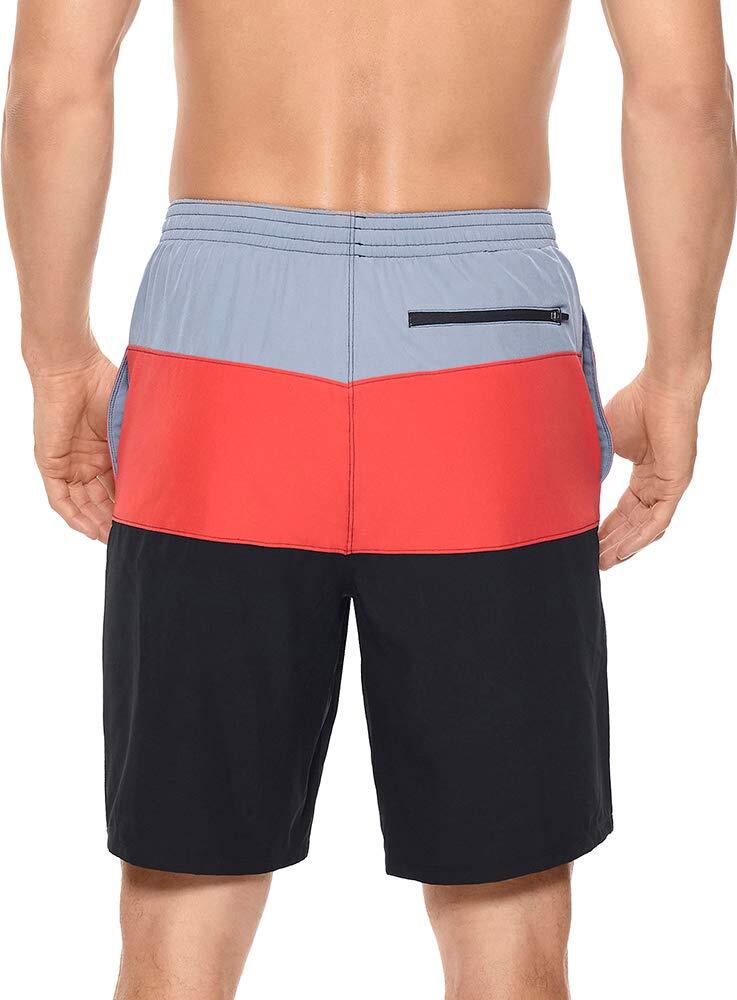 Reebok Men’s UPF 50 Colorblock Volley Elastic Waist Swim Shorts Black Red Small