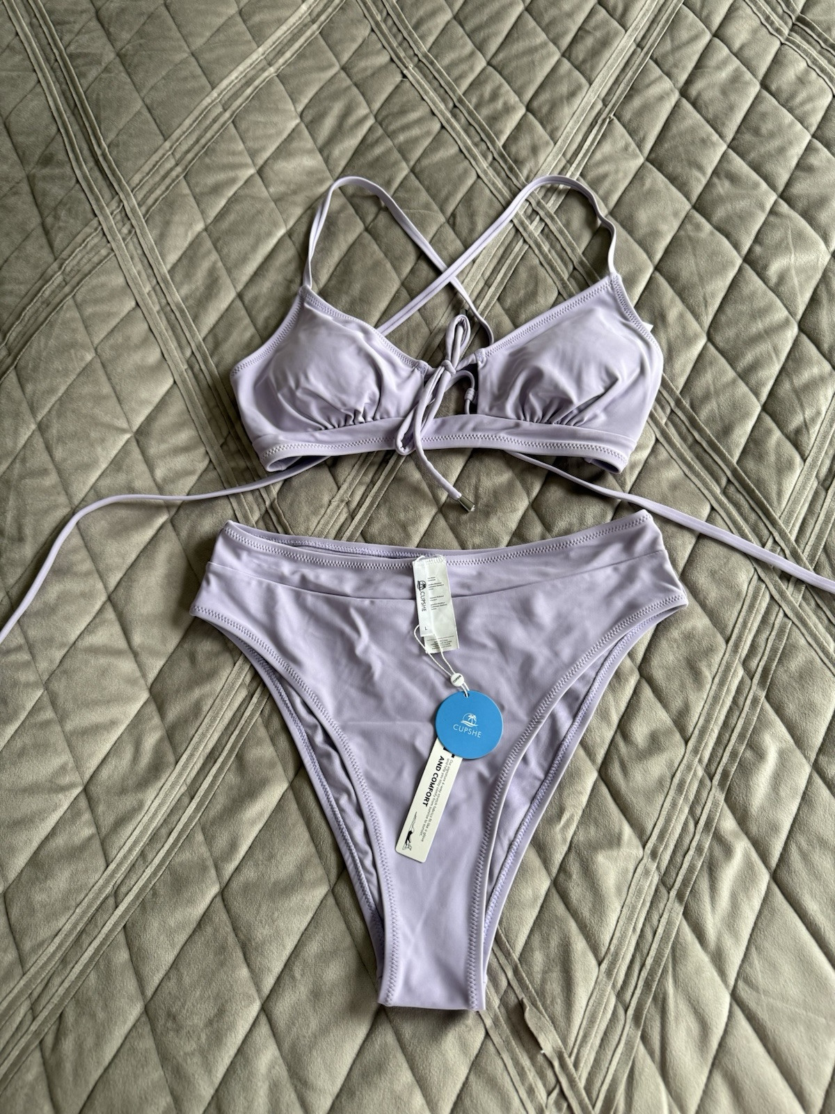 CUPSHE Women’s Lavender High Waisted Bikini 2Pcs Set Size Large
