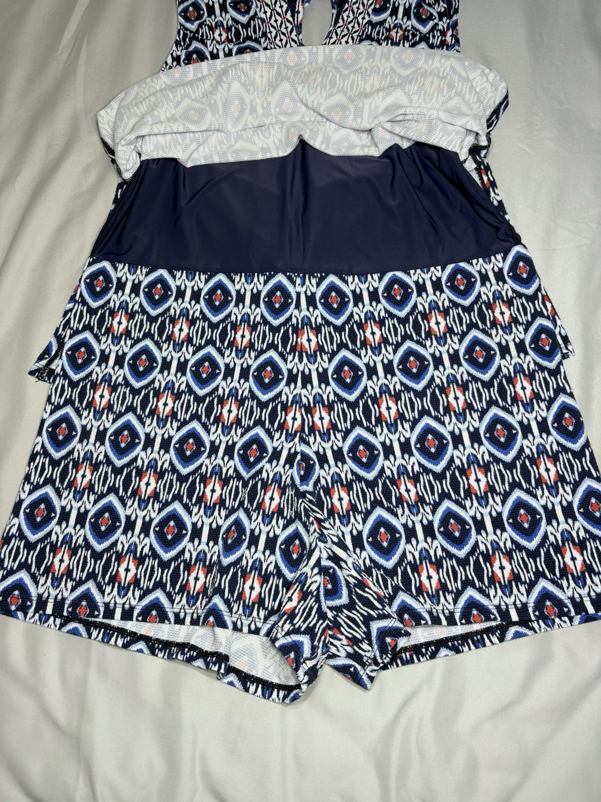 Tommy Bahama Sleeveless Beach Romper Blue Pattern Size L/G 95% Recycled Nylon