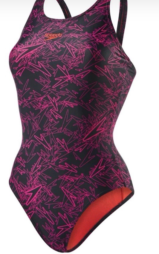 Speedo Women’s Boom Allover Muscleback Swimsuit Purple Red AUS14