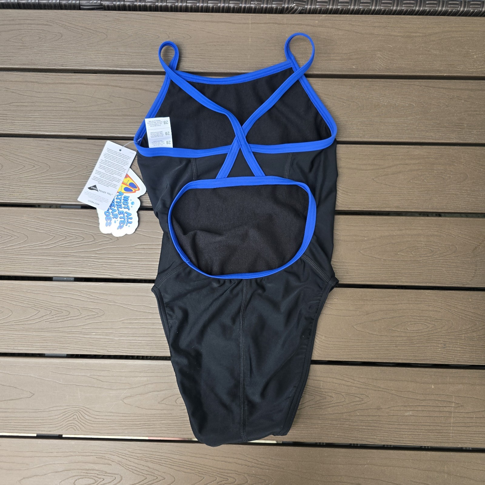 Sporti Solid Piped Thin Strap One Piece Swimsuit Black Lycra Xtra Life Sz 28 New