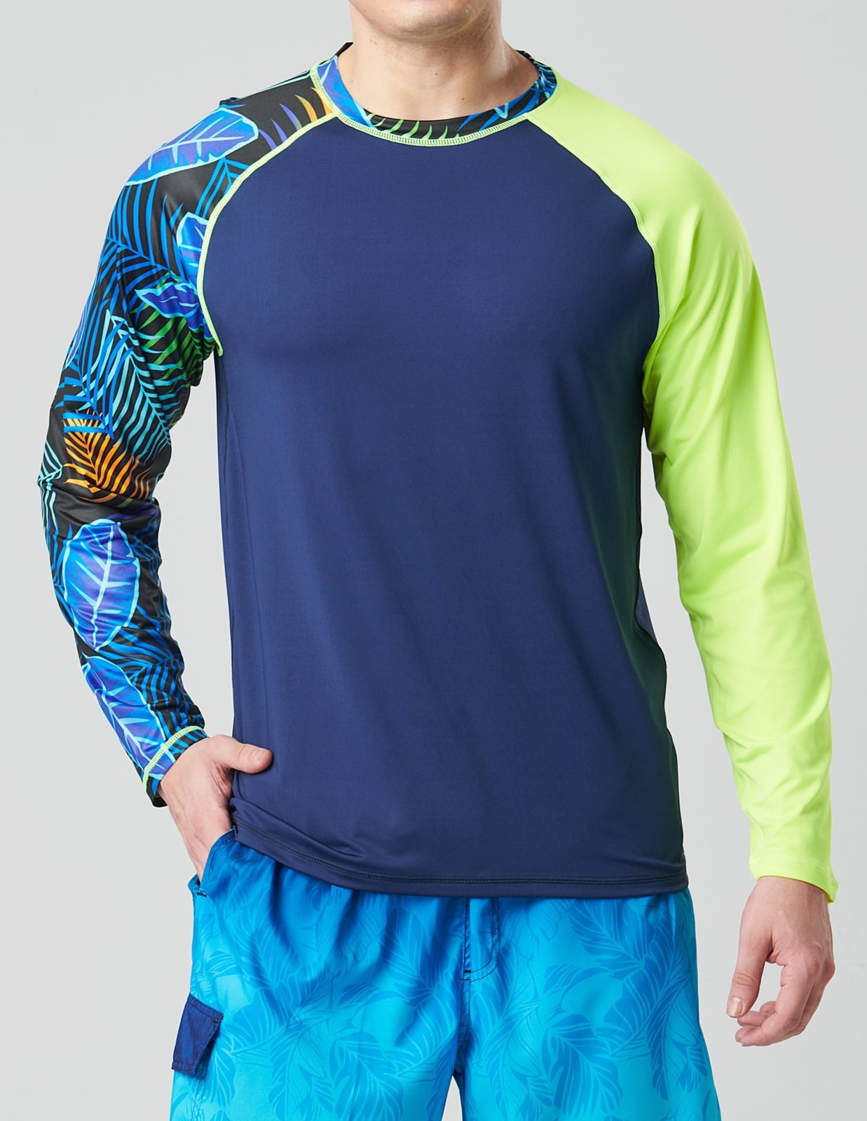 2 Pack Men’s Sun Protection Long Sleeve Swim Shirts UPF 50+ Loose Fit Rash Gu…