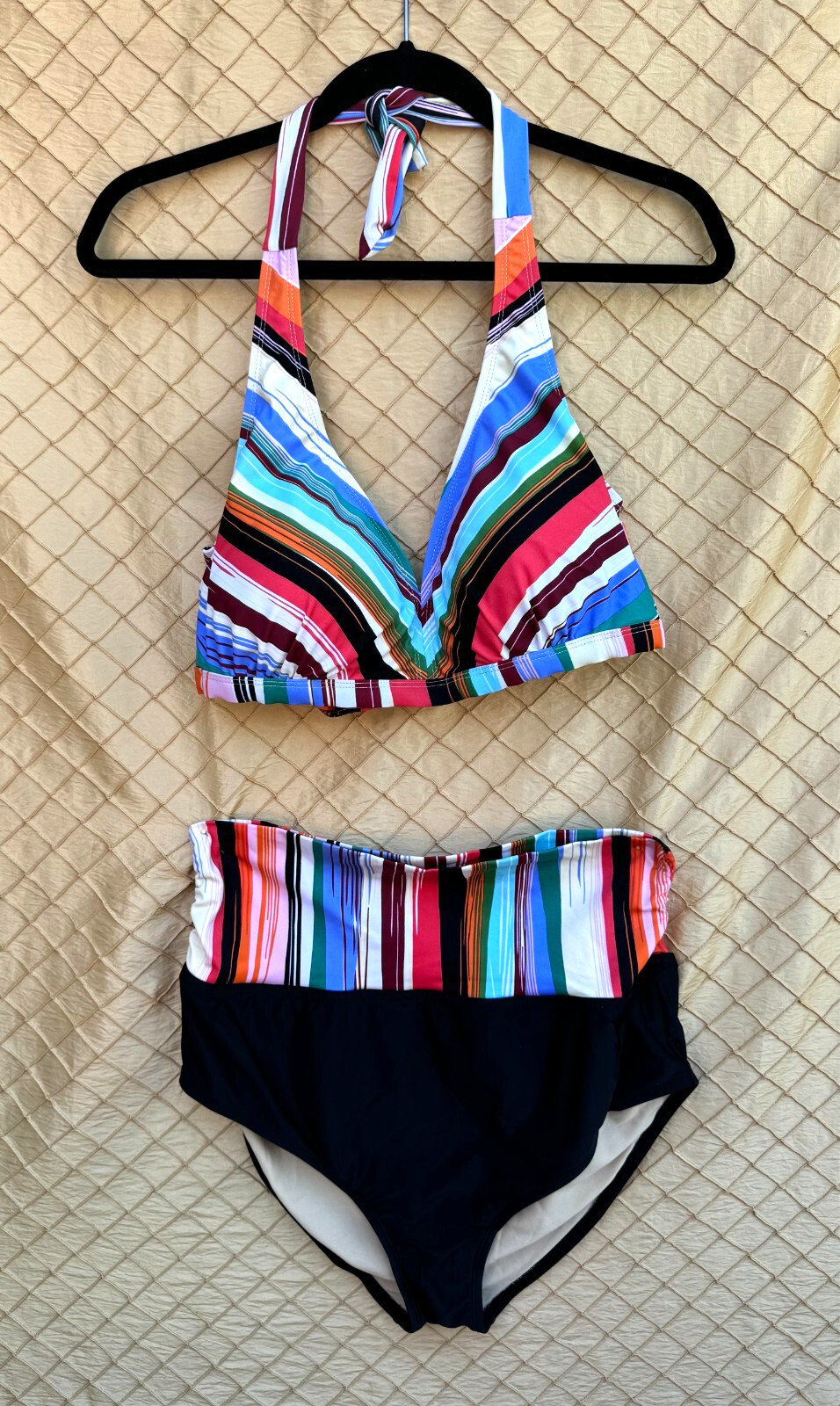 Swimsuits for all Size 16 Multi-color Stripe 2 pc. Halter top Swimsuit