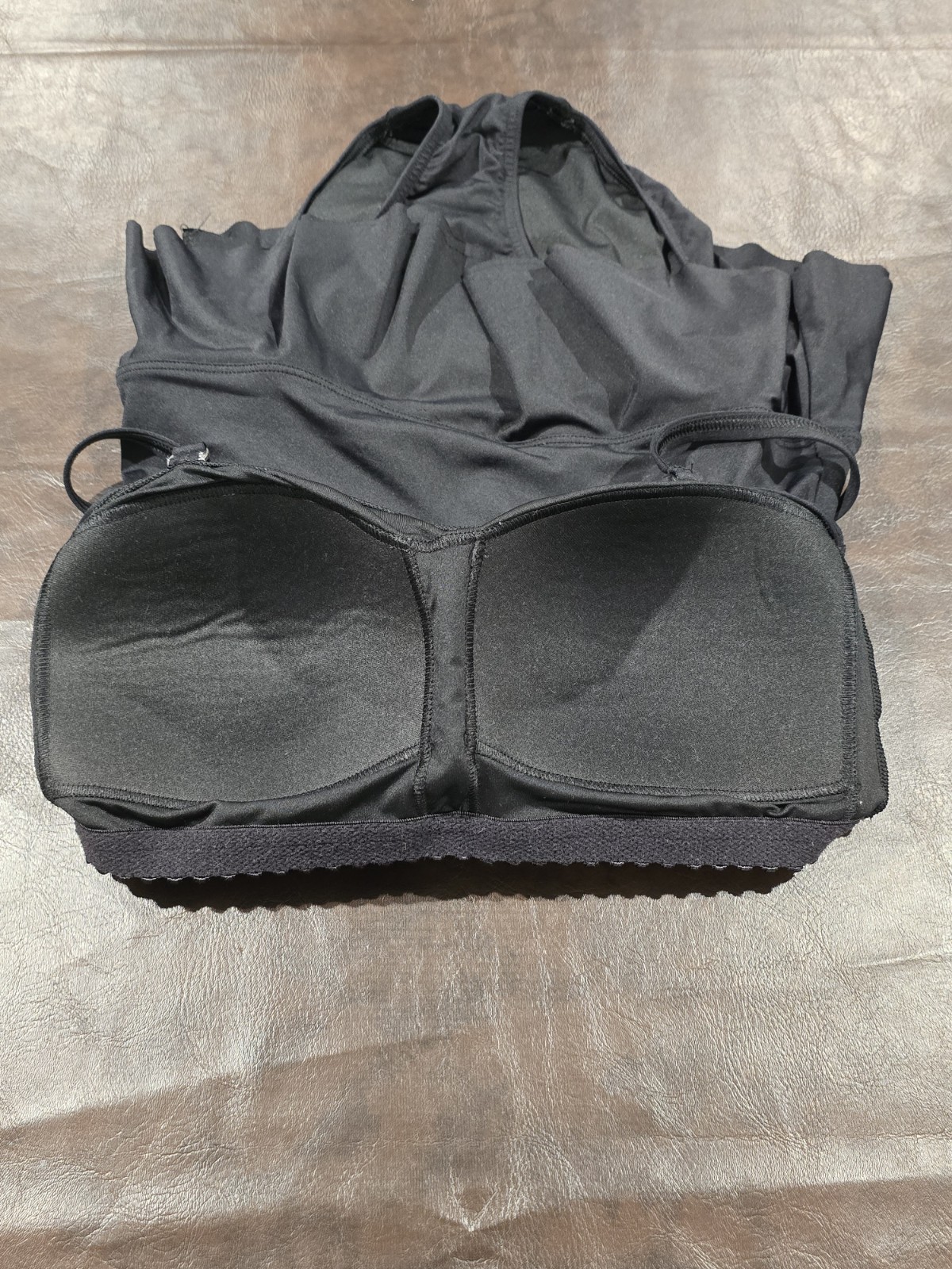 Lands’ End Women’s Sculpting Suit Ruffle Bandeau One Piece Swimsuit Sz 10 Black