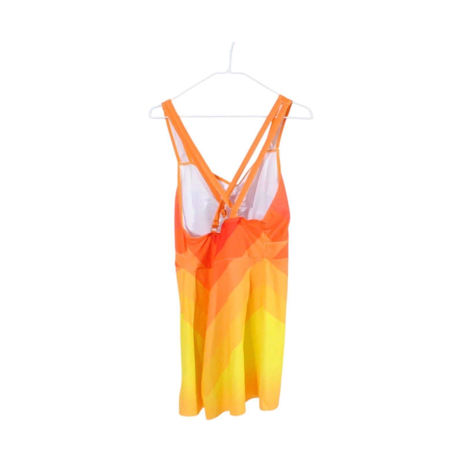 Plus Size 5XL Gradient Orange Yellow Swim dress Shorts Set Bunched Bust Padd