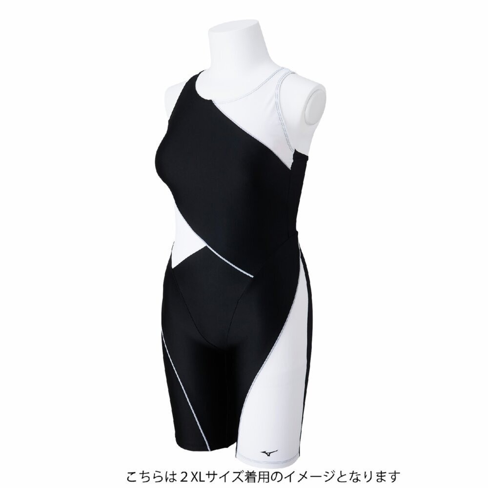 Mizuno Women’s Swim Fitness All-in-One Swimsuit Two-Tone Design Black/White 2025