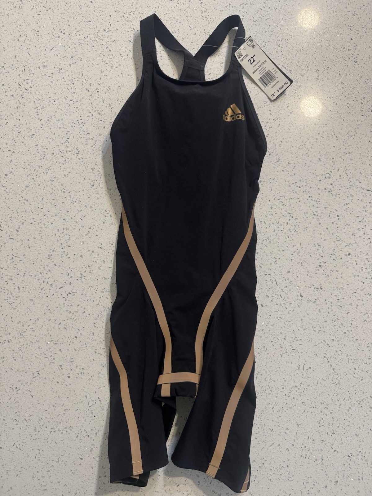 Adidas Adizero FS CB Women’s Tech Suit – Size 22 US – Black/Gold – FINA Approved