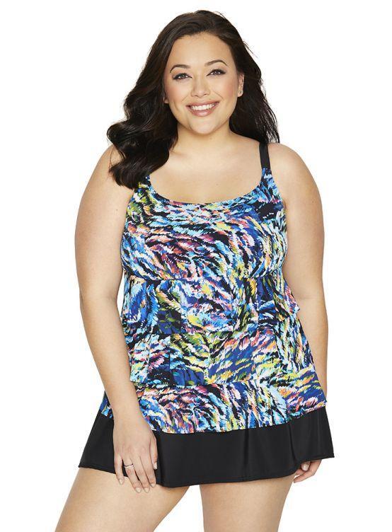 Longitude Plus Size Wild Coral Ruffle Faux Skirtini