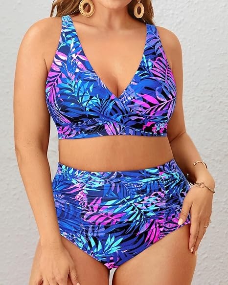 High Waisted Bikini Set Sport Bra Scoop Neck Swimsuit Plus Size 22W New