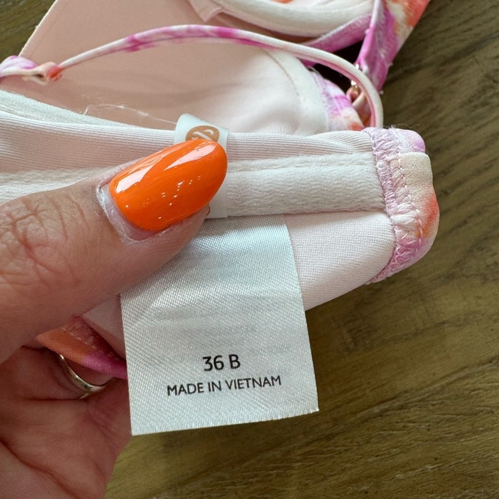 Shade & Shore Pink + Orange Tie-Dye Bikini Set XL Bottom 36B Adjustable Top T11