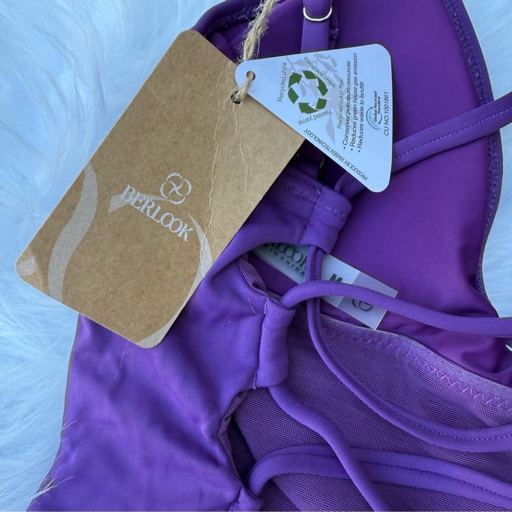 Berlook Purple One Piece Swimsuit with V-Neck and High-Cut Legs 0001