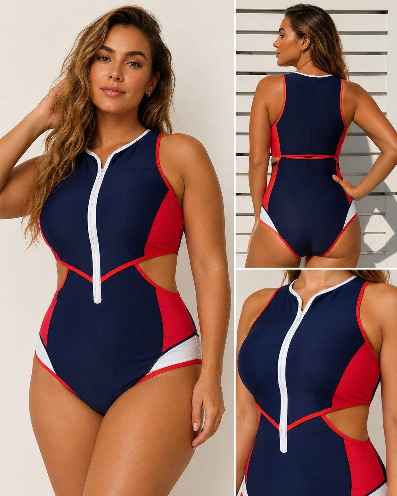 Duskii Inspired Women 2XL Bathing Swim Suit Navy Red Monokini One Piece Luxe