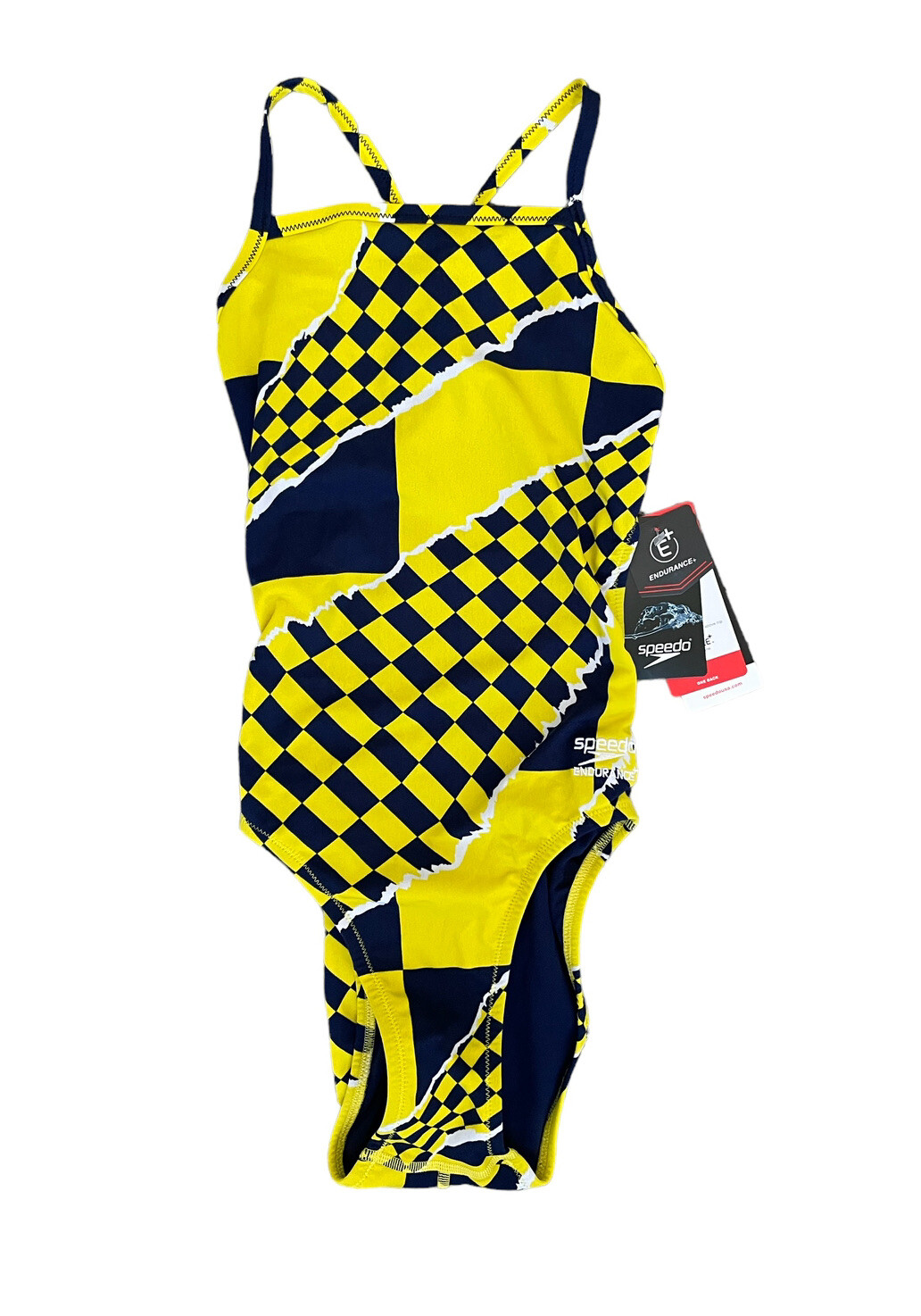 Speedo Endurance Flyback One Piece Swimsuit Womens Size 26 Blue Yellow NWT $84