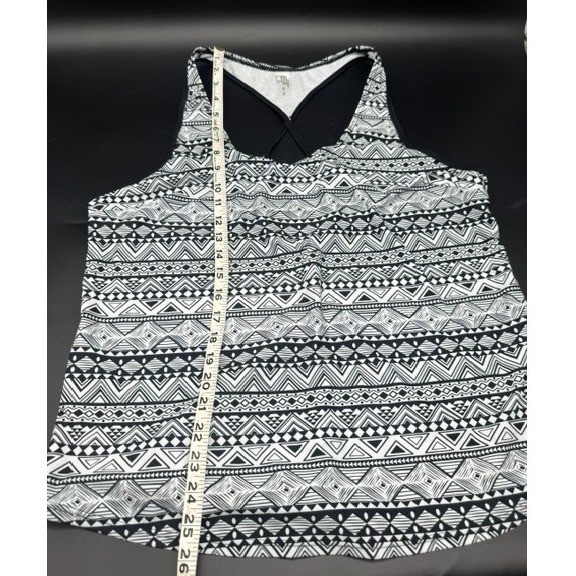 Womens XXL Black White Geometric Tribal Print Racerback Active Swim Top NEW
