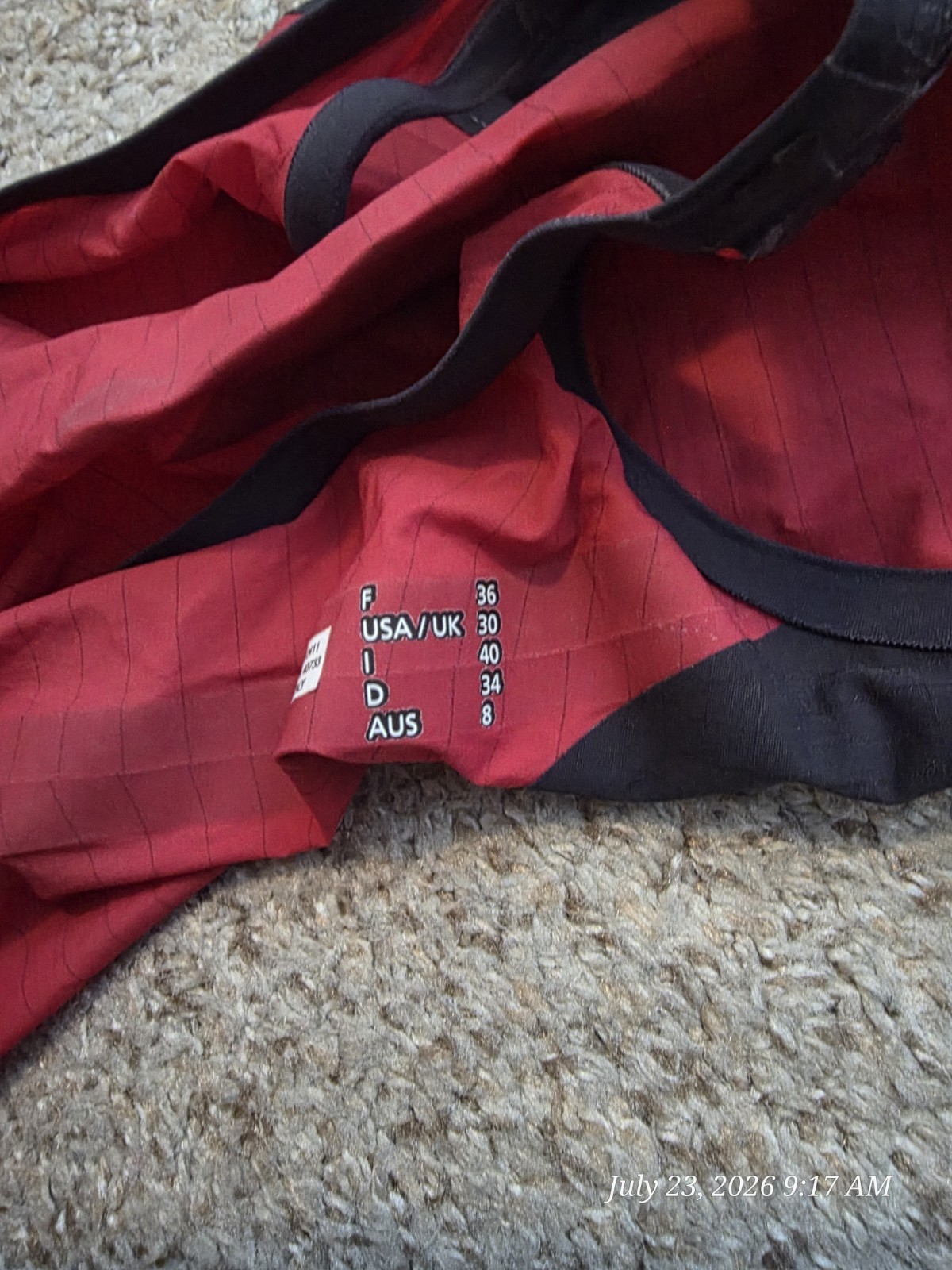 Arena Carbon Duo Red Black Tech Suit Kneeskin Top Only Size 30