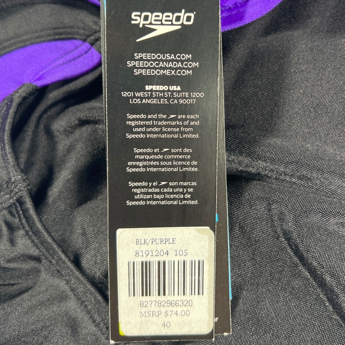 NWT Speedo Race II Powerflex Size 40/14 One Piece Swimsuit Black Purple Traning