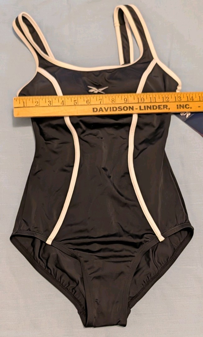 New Reebok Swim Suit Size 8 Black w/White Piping One Piece Sport Fashion NWT