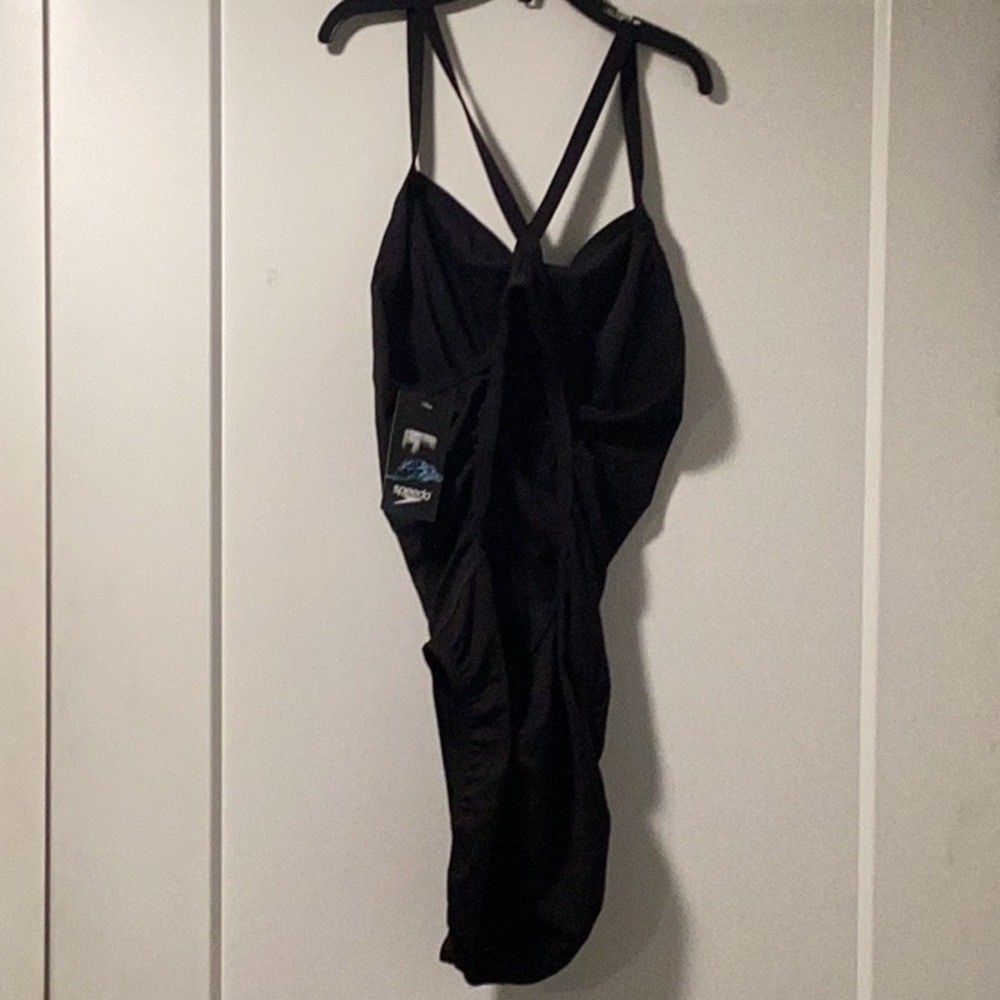 NWT Speedo Endurance+ Solid Flyback Training Size 12/38 Swimsuit Team Black