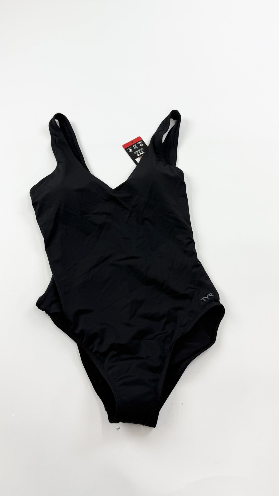 TYR Black One Piece Swimsuit Womens Medium Scoop Neck Stretch Lined Swimwear New