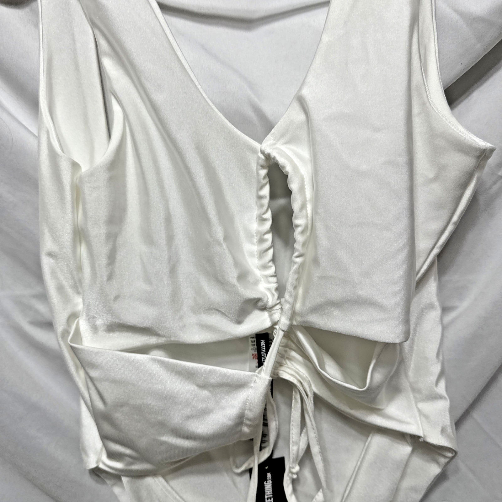 Women’s White PrettyLittleThing One Piece Plunge Front And Back Swimsuit Size 12