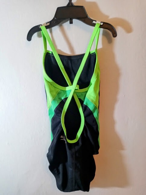 Speedo Youth Endurance+ Launch Splice Crossback Swimsuit Size 6/22 Black/Green