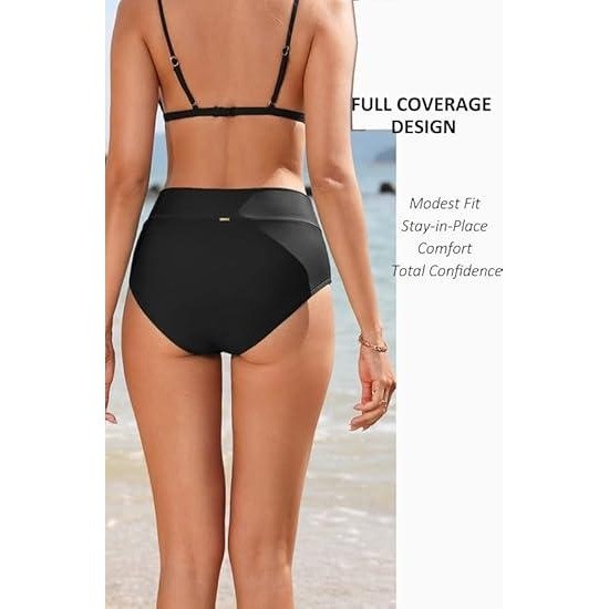 MSRP $23 Zmart Women’s M Black V Cut Full Coverage Bikini Bottom High Waist Sw