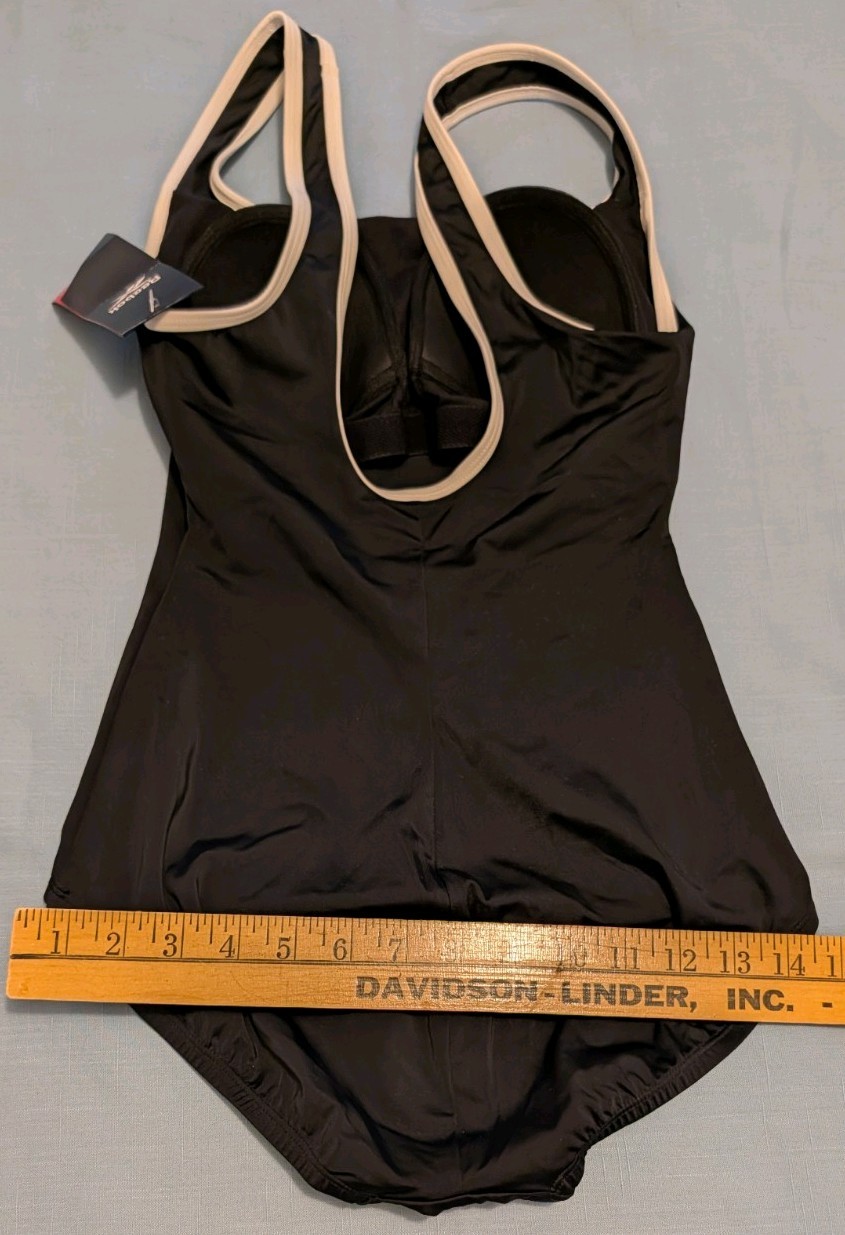 New Reebok Swim Suit Size 8 Black w/White Piping One Piece Sport Fashion NWT