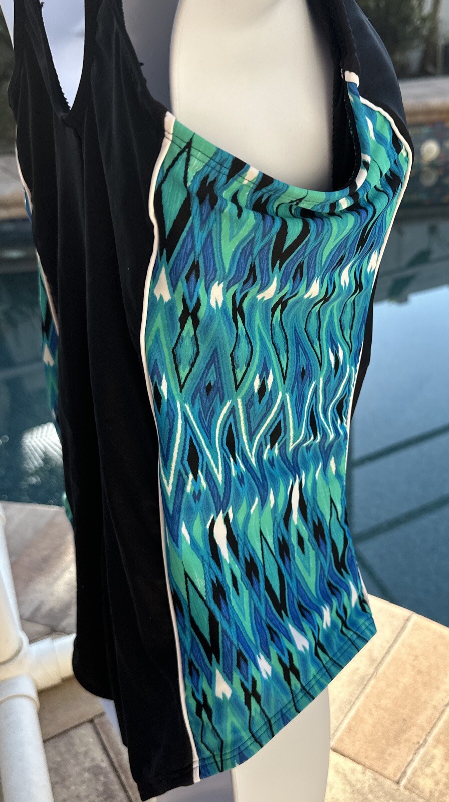 Catalina LARGE 12/14 One Piece Bathing Swim Suit Black Blue Green Racerback NWOT