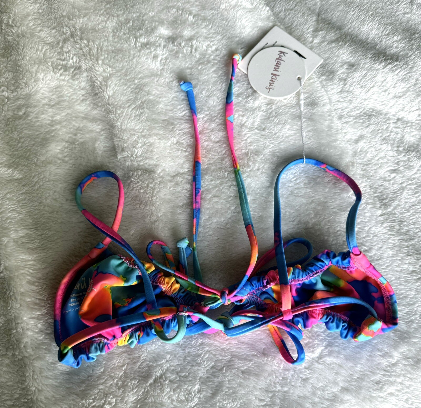Kulani Kini Ruched Bralette Bikini Top Sunrise Splash Size XS