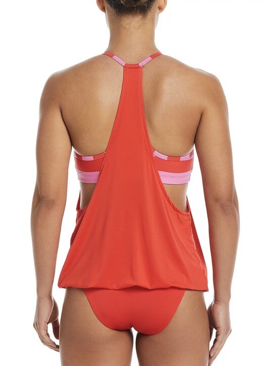 Nike Swim Women’s Layered Tankini Swim /Workout Top Size M Orange/Pink