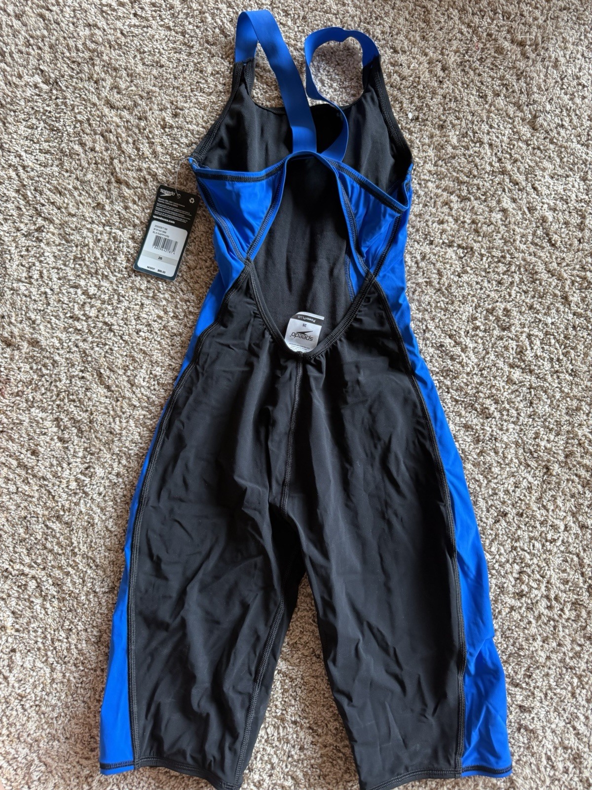Speedo Tech Suit Sz 26 Power Plus Kneeskin Black/Sapphire Racing Swim Suit