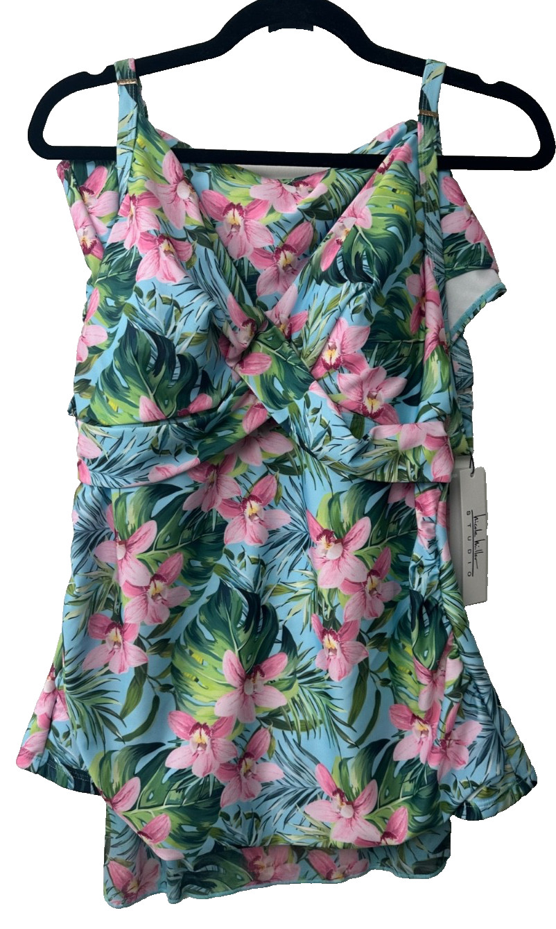 NEW Nicole Miller Swimsuit Tankini Set with Sarong Set 1X Ornate Orchid A50