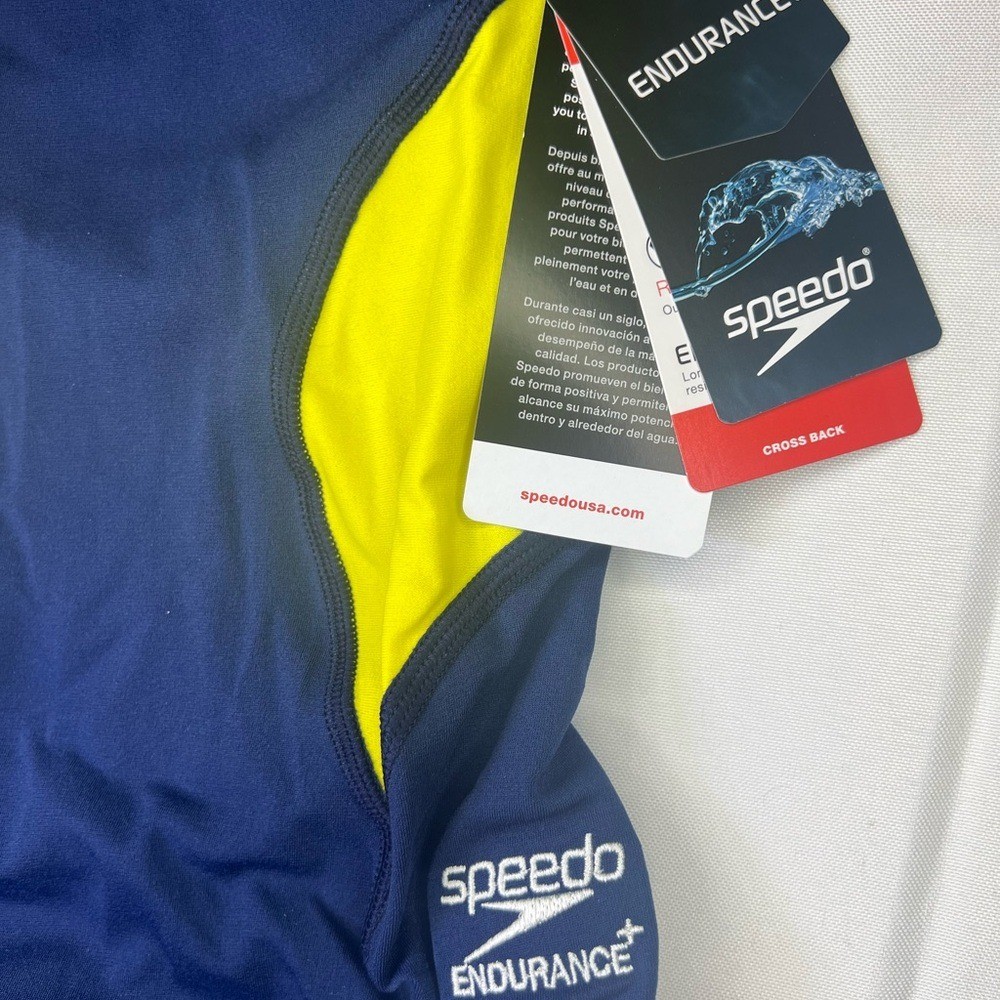 Women’s Speedo Endurance+ Navy and Yellow Swimwear size 6/32 – NWT