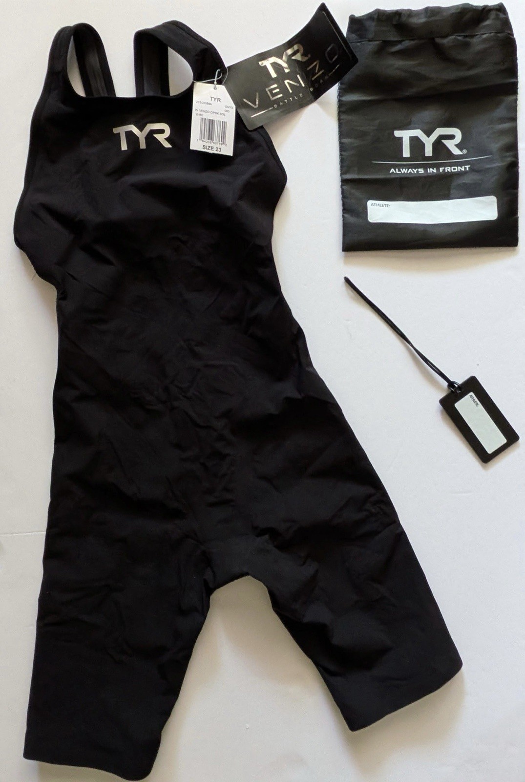TYR Venzo Open Back Tech Suit Onyx Size 23 NWT FINA Approved Racing Swimsuit