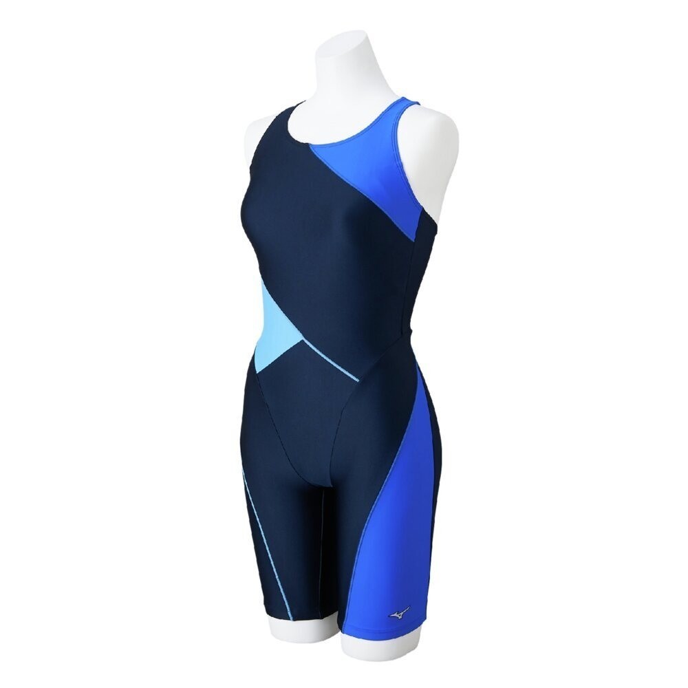 Mizuno Women’s Swim Fitness All-in-One Swimsuit Two-Tone Design Navy/Blue 2025SS
