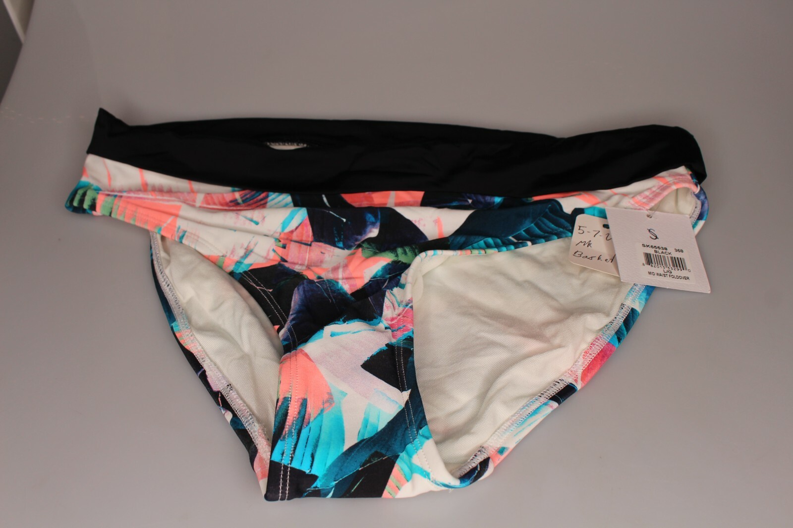 Skye Swimwear Black Floral Mid Waist Foldover Bikini Bottom Womens Size Large
