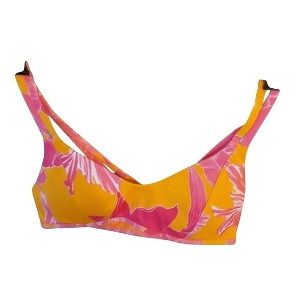 Athleta Kailua Orange Pink Mid Rise Lycra Xtra Life South Swell Bikini Top NWT