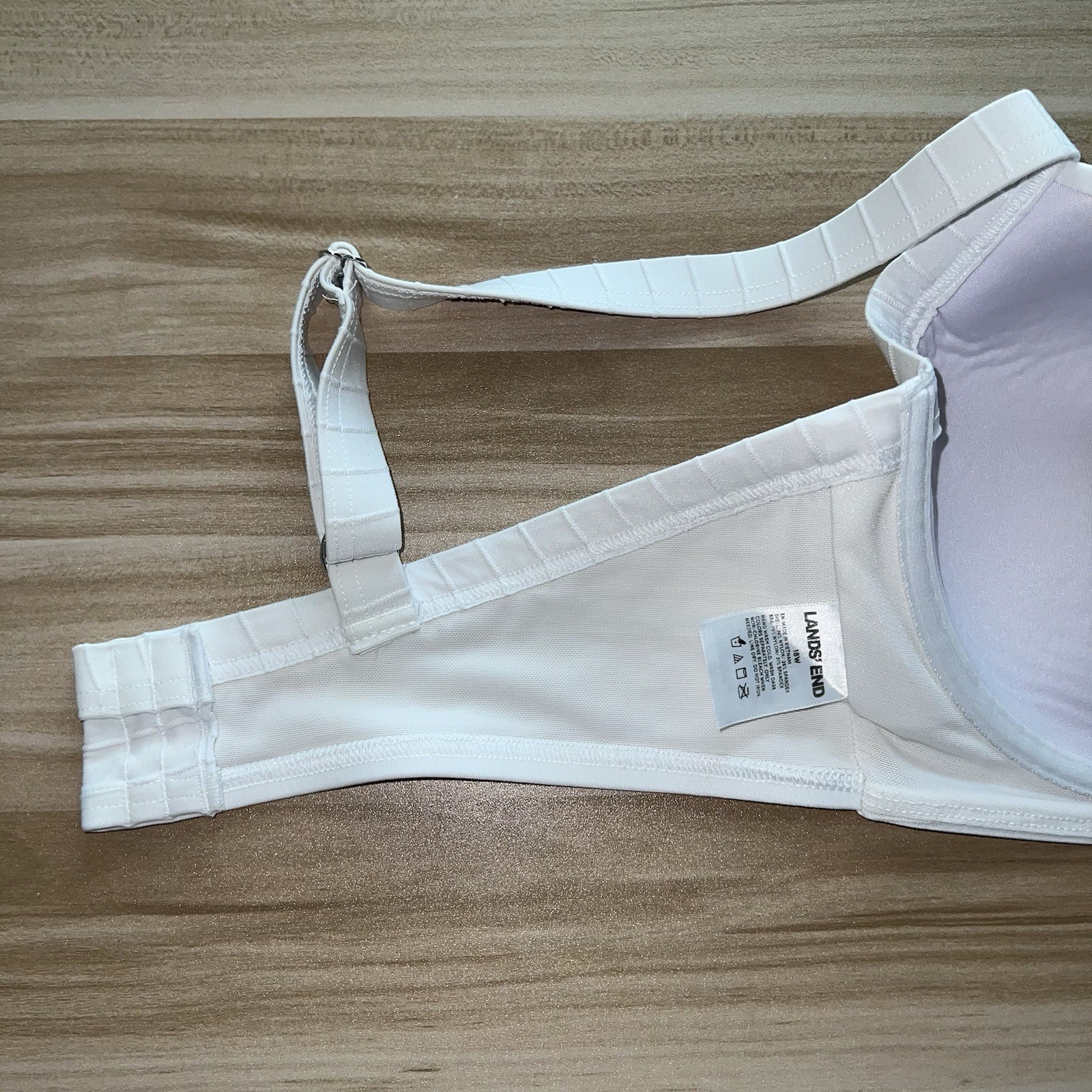 Lands’ End 18W Bikini Swim Top White Underwire Bra Lined Ruched Plus Size