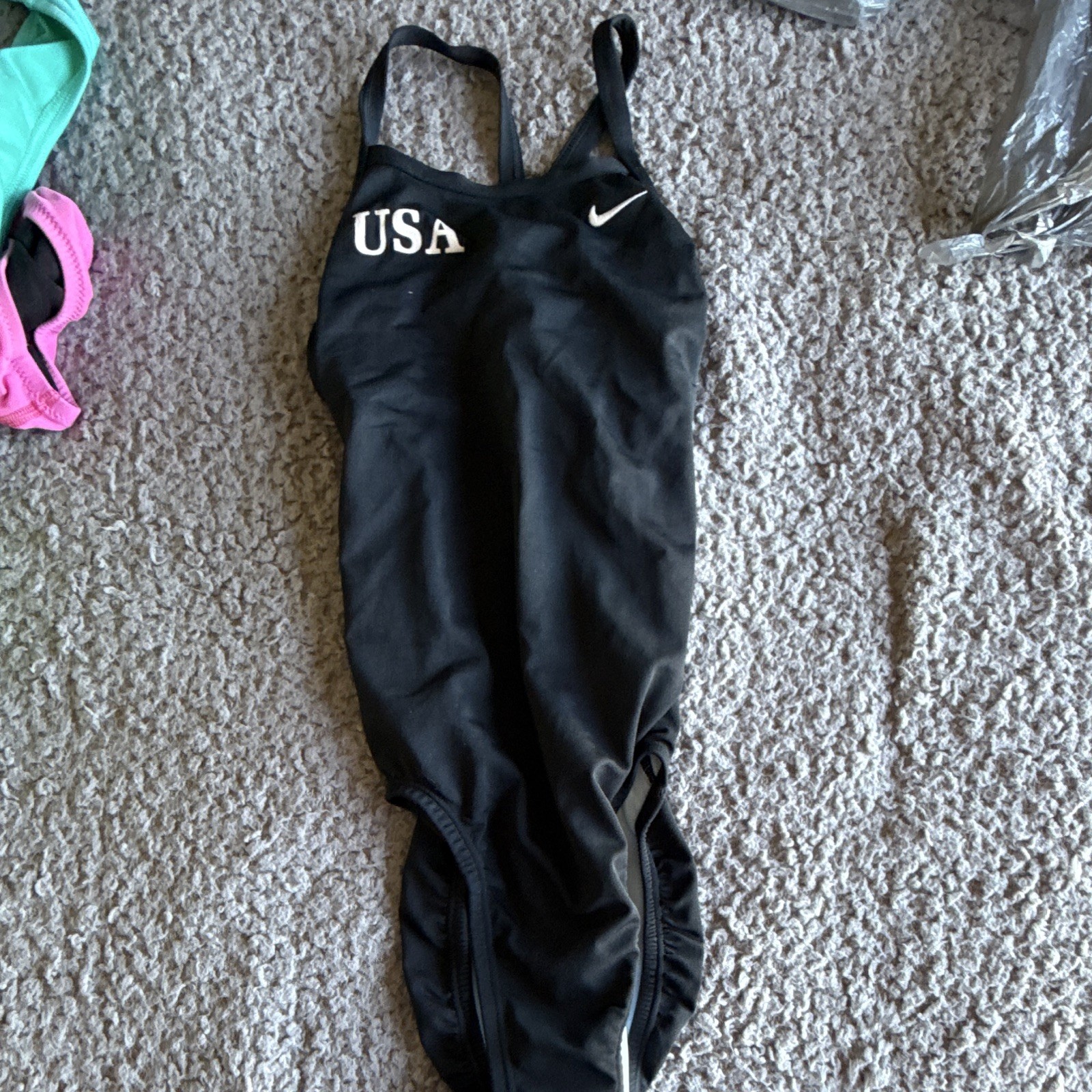 Nike USA Women’s Competitive Racing One Piece Swimsuit Size 24 Black Polyester