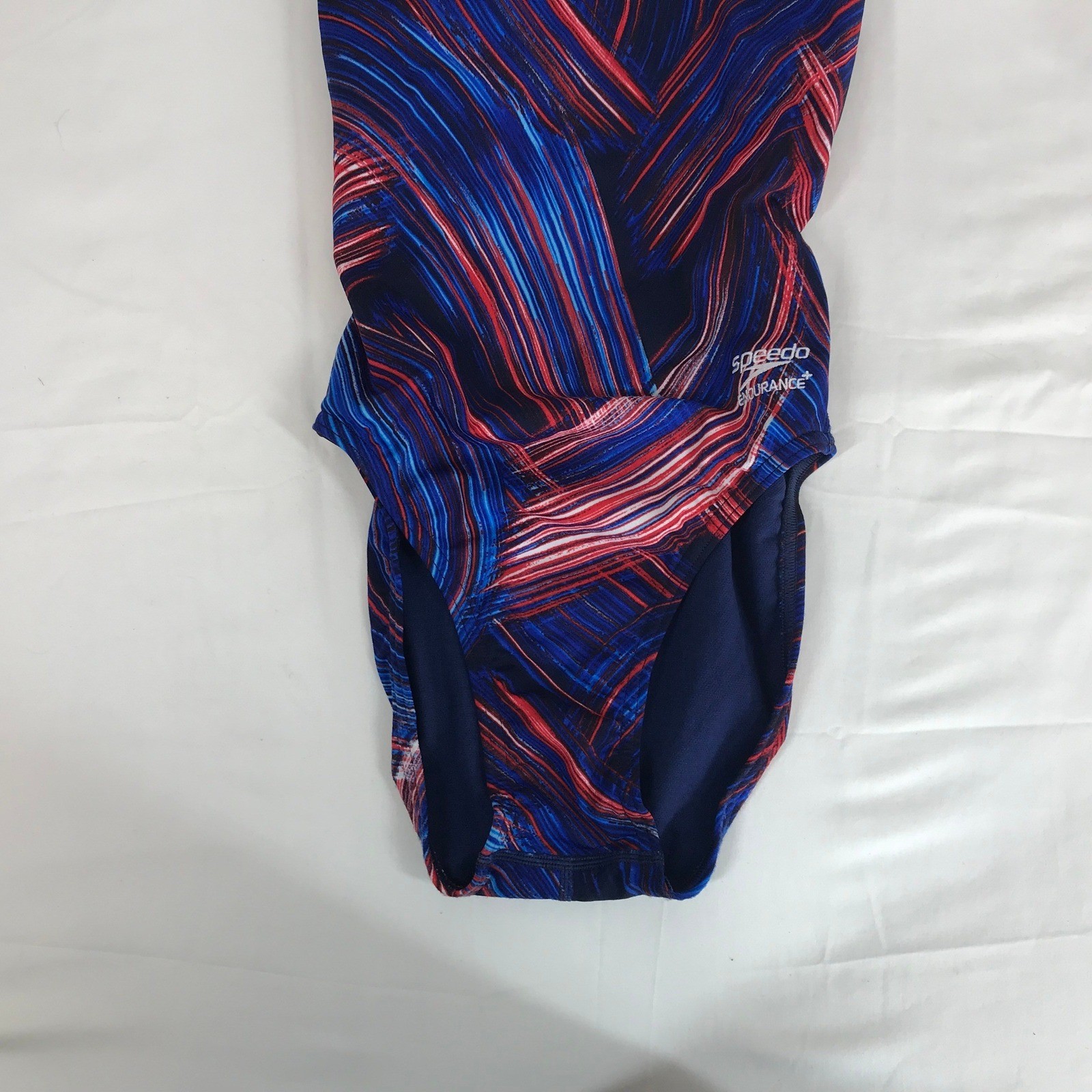 Speedo Endurance+ Womens 26 One Piece Swimsuit Blue Red Abstract Training Suit
