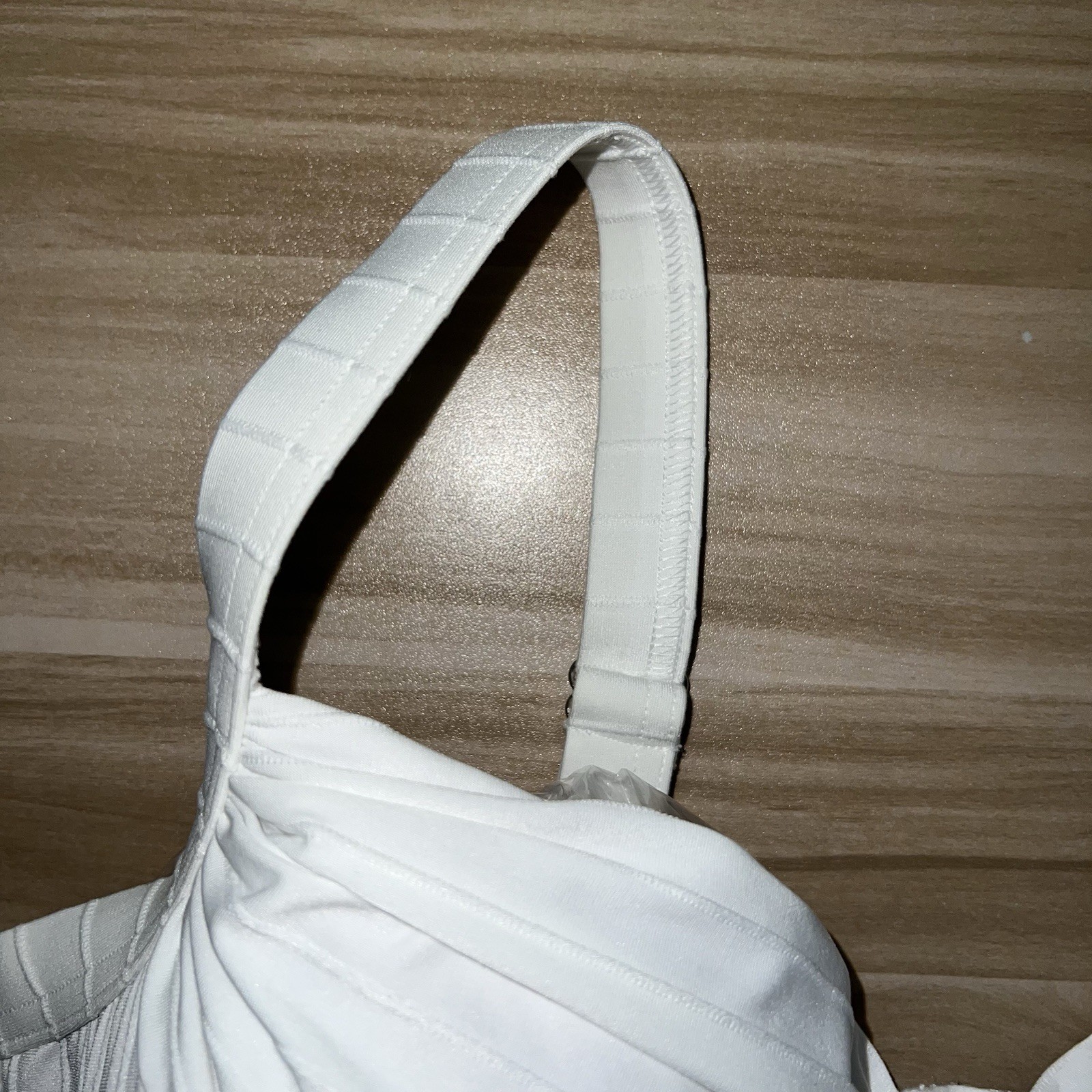 Lands’ End 16W Bikini Swim Top White Underwire Bra Lined Ruched Plus Size