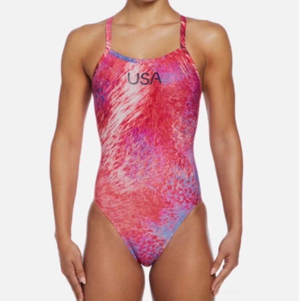 Nike HydraStrong USA Olympic Team One Piece Swimsuit NESSE034 Pink Blue 38/12