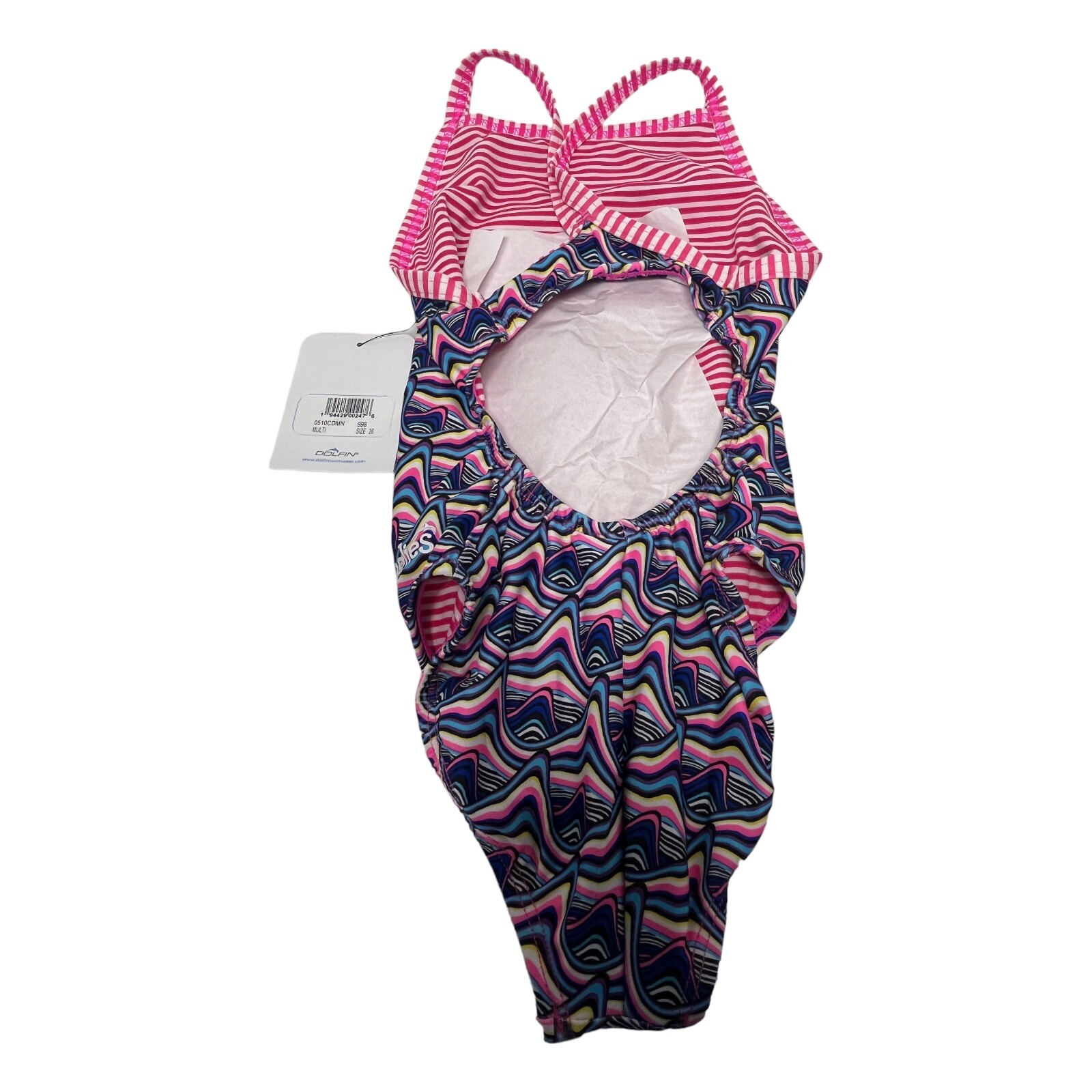 Dolfin Uglies Women’s One Piece Print Strap Back Swimsuit. Sz 26 NEW TAGS PINK