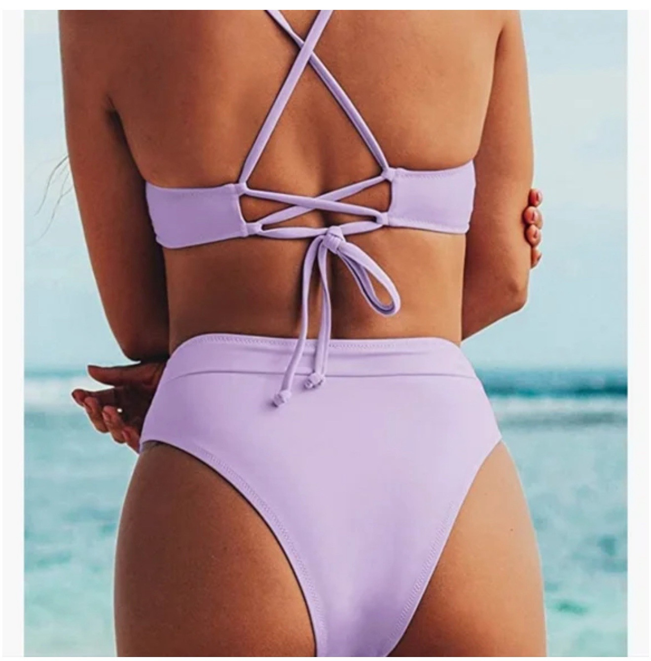 CUPSHE Women’s Lavender High Waisted Bikini 2Pcs Set Size Large