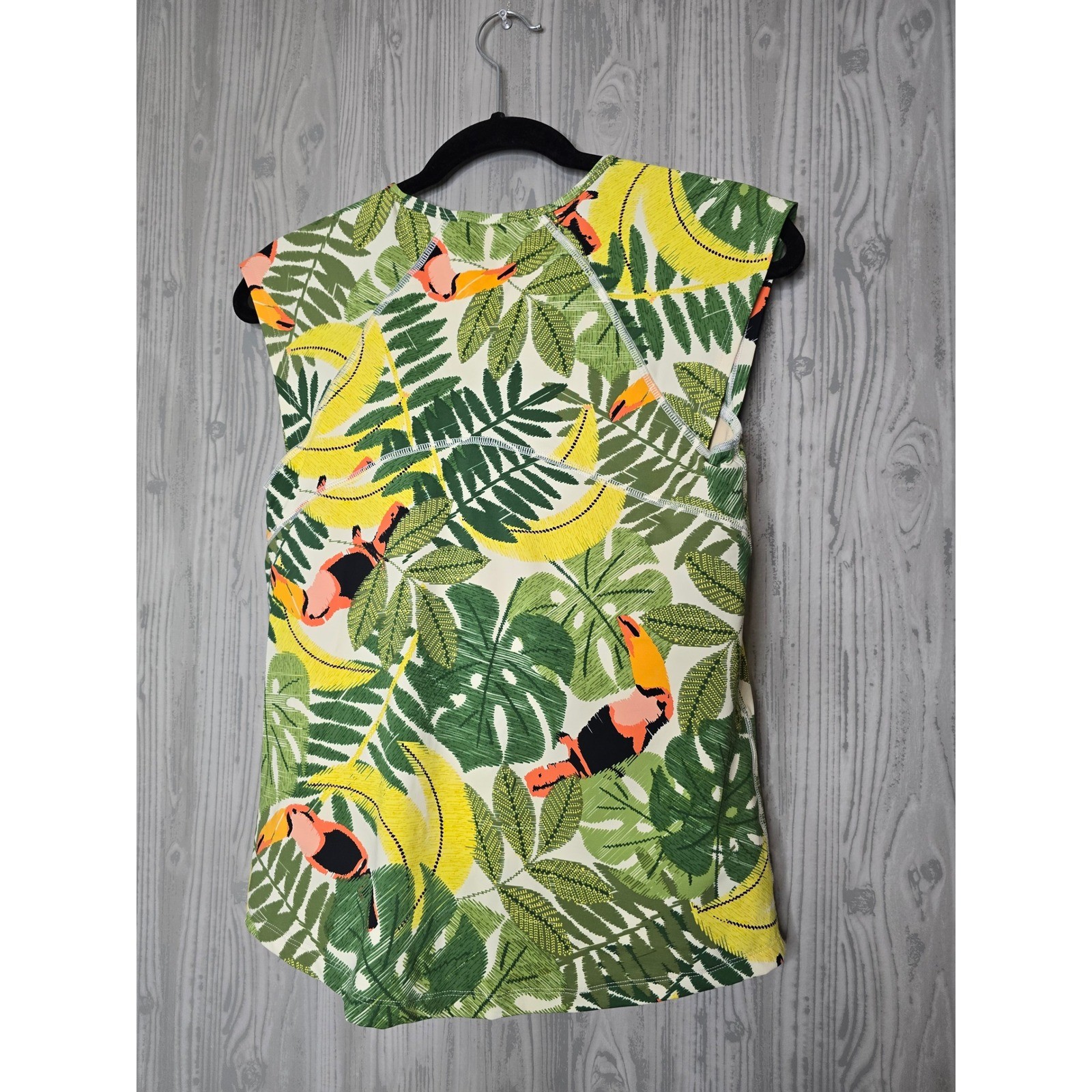 Duluth Trading Co Suit Up Swim Builtin Bra Tropical Toucan RashGuard Swim Size 8