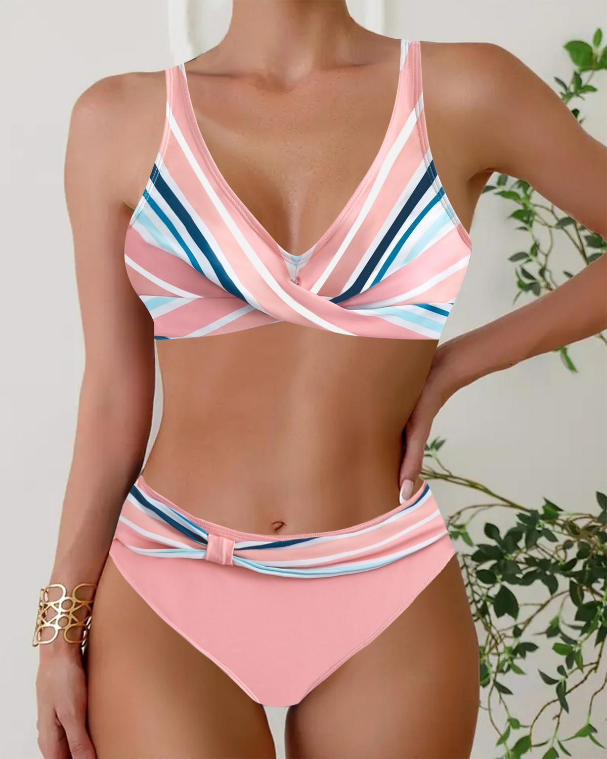 Women’s Striped Swim Top Adjustable Bikini Swimwear